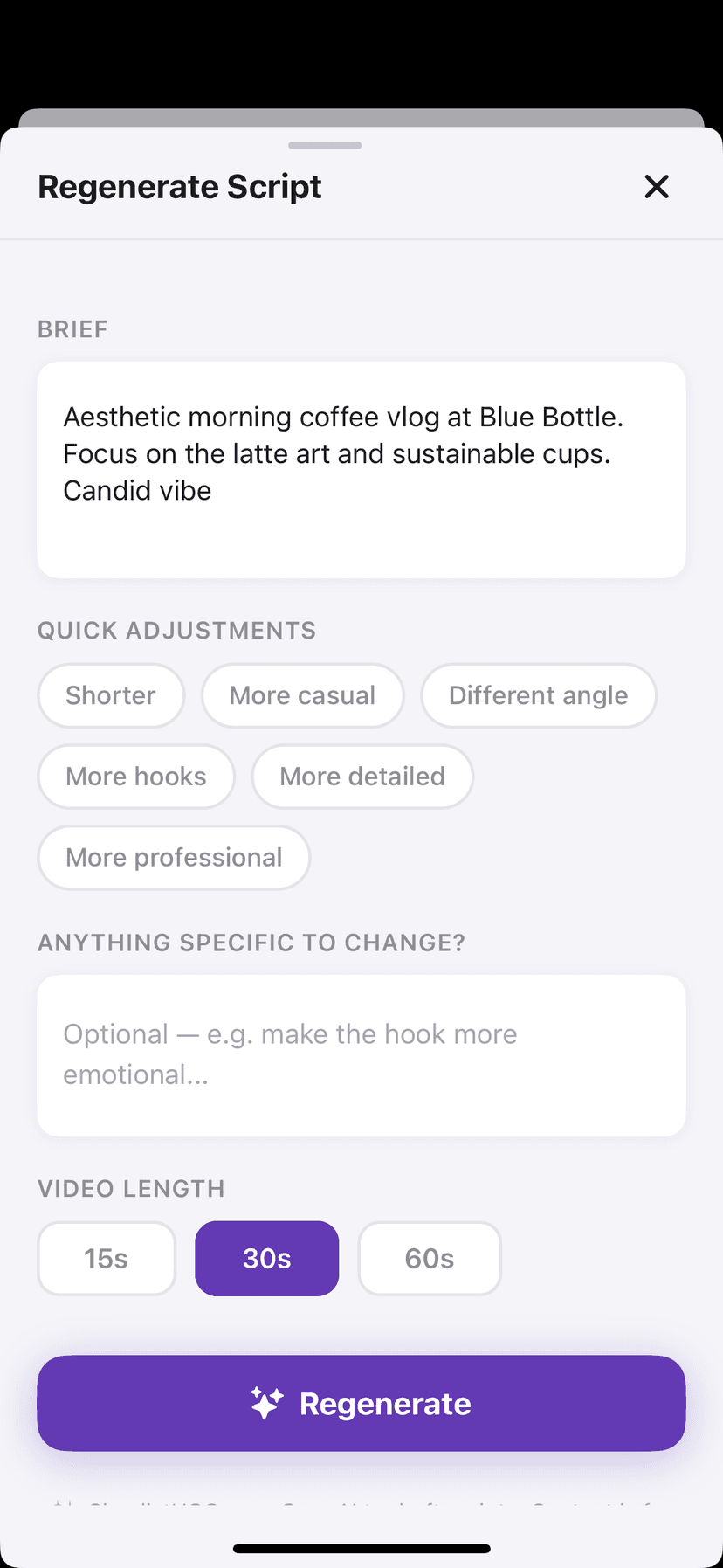 SimplistUGC regenerate script screen